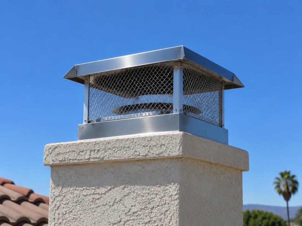 Stainless steel chimney cap installed on a Los Angeles home